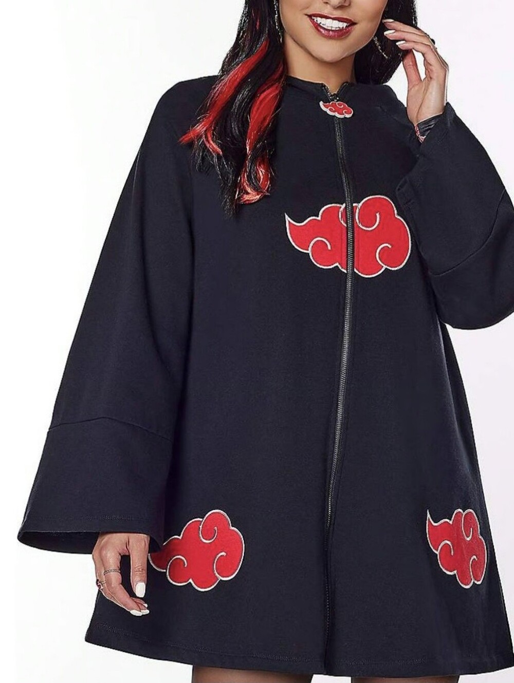 Offical Naruto Shippuden Akatsuki Zip-Up Cosplay Hoodie Poncho Jacket Sz L